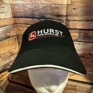 John Deere Hurst Farm Supply Hat Cap Black Adjustable Hook & Loop Strapback Farm